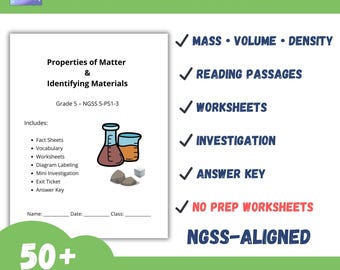 Schede didattiche sulle proprietà della materia Unità scientifica NGSS di quinta elementare / Attività sulla massa, sul volume e sulla densità / Brani di lettura e indagine