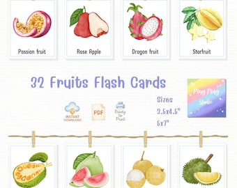 Aquarell Früchte Flash Karten: Montessori Vorschullernen (PDF Set zum Ausdrucken)