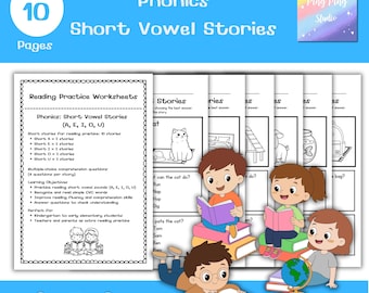 Phonics Short Vowel Stories Worksheets | Reading Practice, Comprehension Questions & Coloring Activities