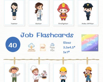 Job Flashcards for Kids | 40 Occupations Vocabulary Cards | Printable PDF ESL Learning Resource