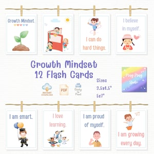 Affirmationskarten für Kinder mit Wachstum | Druckbare Karteikarten PDF | Positive Zitate für Kinder | Pastell Klassenzimmer Dekor