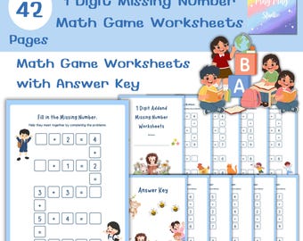 Schede di esercizi di matematica con numeri mancanti a 1 cifra / Gioco di addizione / 42 pagine / Con soluzioni