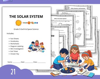 Mini unità sul sistema solare – Scienze della Terra e dello spazio di quinta elementare allineate NGSS / Pianeti, gravità, rotazione e rivoluzione / PDF stampabile di 21 pagine