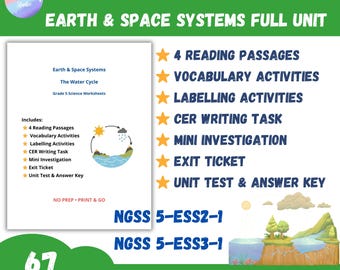 Water Cycle Worksheets 5th Grade Science Full Unit | NGSS Earth & Space Systems Activities, Reading Passages, CER, Unit Test