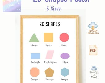 Poster con forme 2D: decorazione murale educativa per asili nido e aule scolastiche (download immediato, 5 formati)