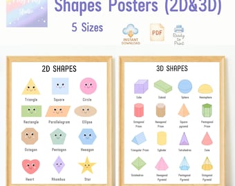 Posters met 2D- en 3D-vormen – educatieve kunst in de kinderkamer en in de klas (digitale download)