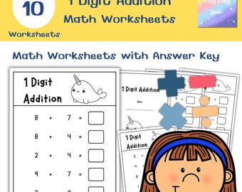 Schede di esercizi di addizione a 1 cifra con narvali / Esercizi di matematica (PDF)