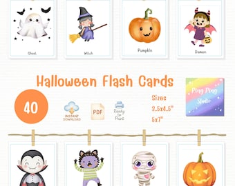 Halloween Flash Cards: 40 Spooky Vocabulary Words (PDF & JPG Printable Cards)