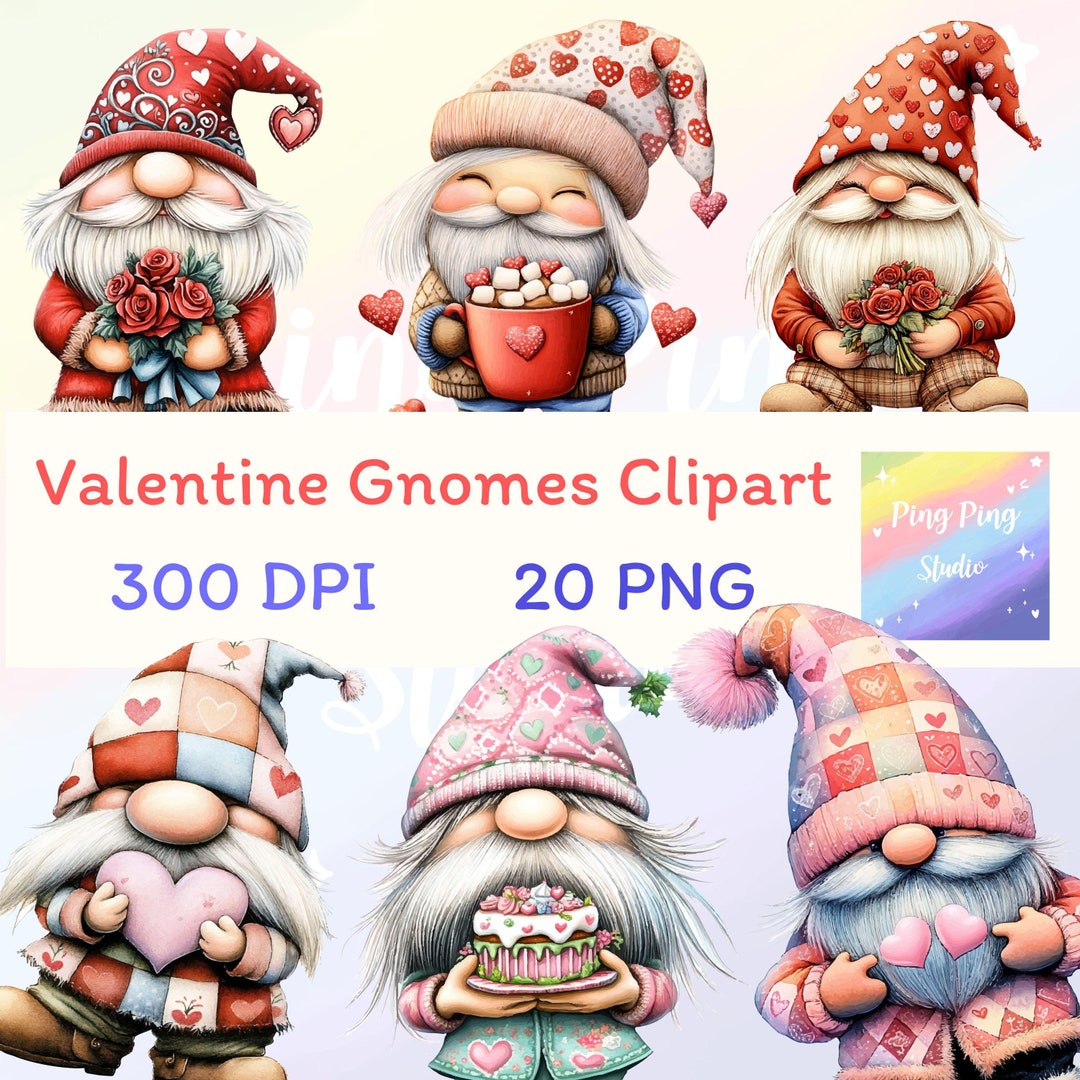 Valentine Gnomes Watercolor Clipart: 20 PNG Files (digital Download) - Etsy