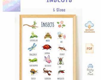 Decorazione murale con insetti / Graziosa tabella con insetti, decorazione per la cameretta dei bambini (PDF)