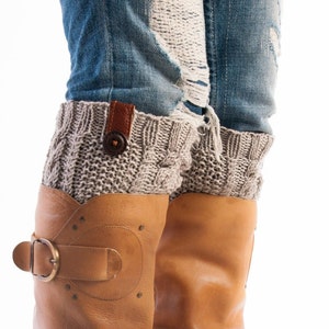 Girl Boot socks OATMEAL Boot Cuff with leather and button Cable Knit Boot Topper Fashion Accessory Winter sock Gift for teen girls