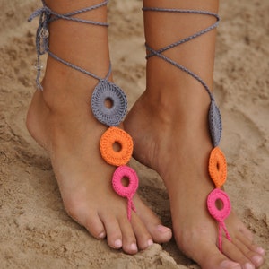 Crochet Multicolor Barefoot Sandals, Nude shoes, Foot jewelry, Wedding, Sexy, Yoga, Anklet , Bellydance, Steampunk, Beach Pool image 1