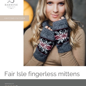 Strickanleitung Fair Isle Schneeflocke fingerlose Handschuhe, nordische Colorwork Handschuhe, stricken skandinavischer Jacquard Sofortiger digitaler Download PDF