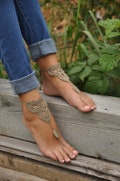 Crochet Tan Barefoot Sandals, Taupe Nude shoes, Foot jewelry, Wedding, Victorian Lace, Sexy, Yoga, Anklet, Bellydance, Beach Pool product logo