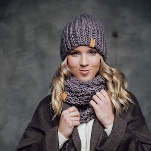 Hat scarf set women, Chunky knit hat scarf, Alpaca wool slouchy beanie for women, Large Chunky infinity scarf, Cap Scarf set, Unisex