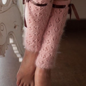 Silk mohair Hand Knitted Leg Warmers, Boot Cuffs, Fashion Trend Winter Fashion Blush pink Pale pink Powder pink Legwarmer, Stocking Stuffer image 2