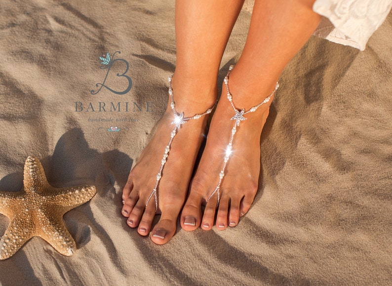 Bermuda Beach wedding barefoot sandals, Bridal foot jewelry, Starfish barefoot sandles, Beach shoes, Footless sandals, Bridesmaid gift image 2