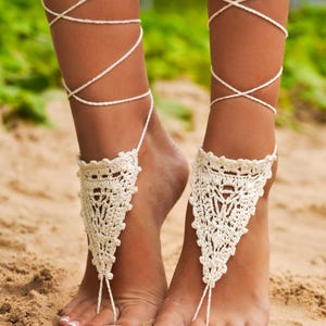 Crochet Barefoot sandals, Lace shoes, Foot jewelry, foot thongs, Barefoot sandals wedding