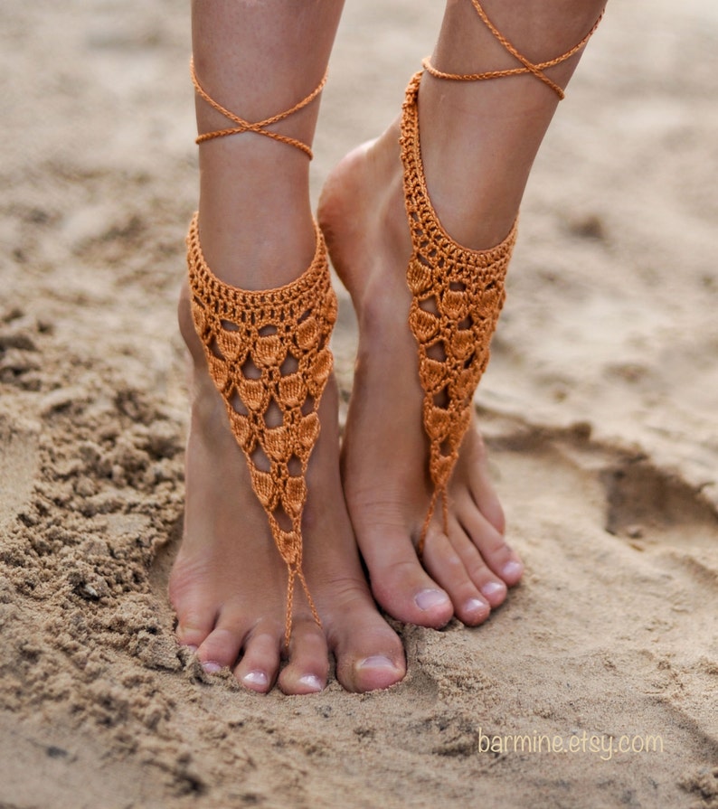 Crochet Gold Barefoot Sandals Nude Shoes Foot Bohemian Jewelry - Etsy