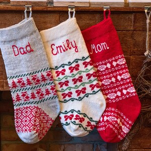 Personalized Christmas Stockings Knit Red green, Family stockings, Unique Christmas gift, Knit handmade wool traditional stockings, Nordic