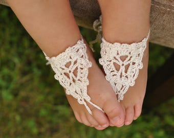 Crochet Baby Barefoot Sandals, Baby Foot accessories, Photo prop, Beach Pool Anklet, Lace Sandals, Your choice of color