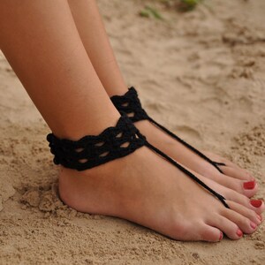 Black Crochet Barefoot Sandals Anklet Nude shoes Foot accessory Beach Wedding Bridesmaids gifts Sexy Yoga Bellydance Steampunk Beach Pool image 3