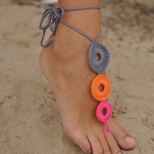 Crochet Multicolor Barefoot Sandals, Nude shoes, Foot jewelry, Wedding, Sexy, Yoga, Anklet , Bellydance, Steampunk, Beach Pool image 2