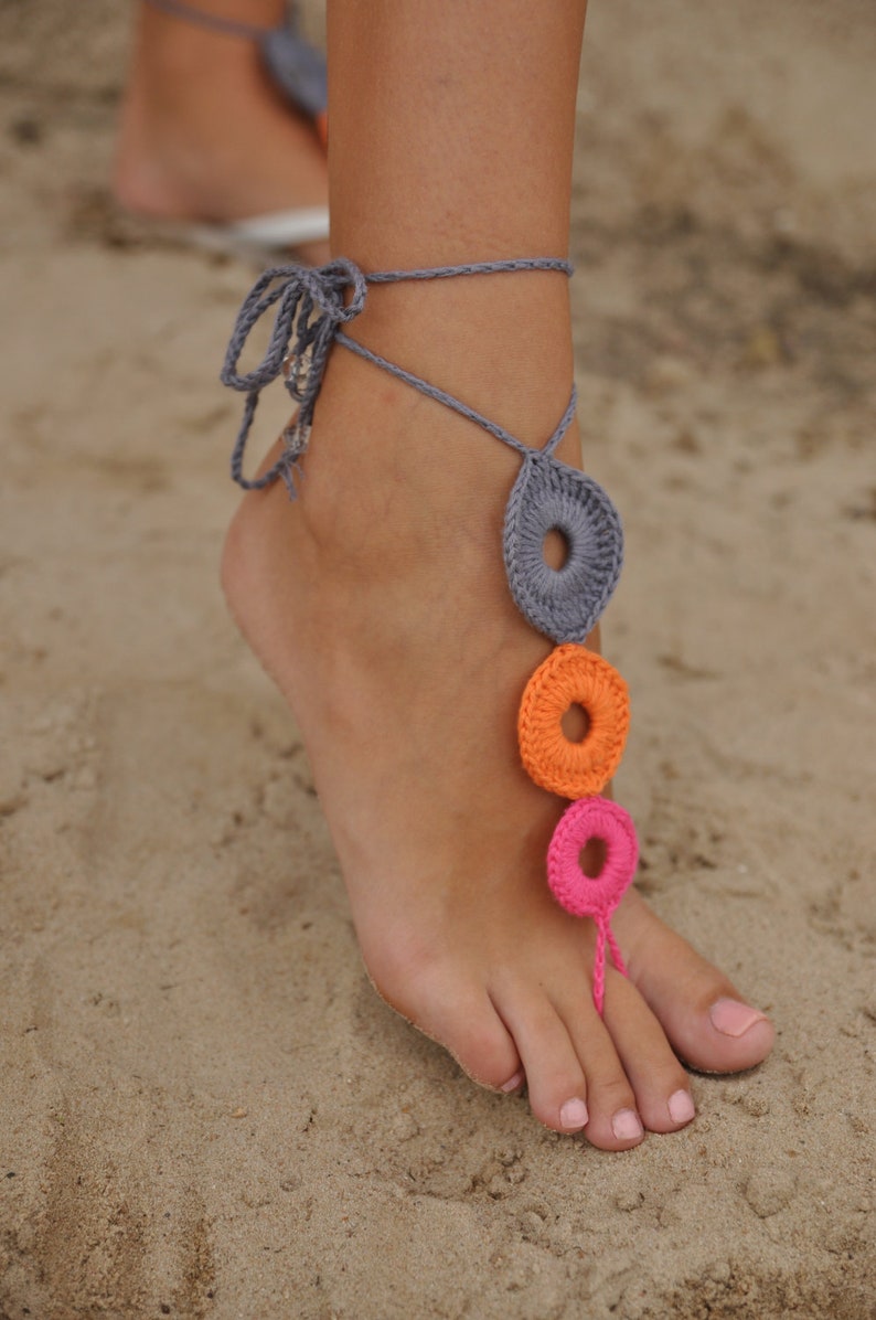 Crochet Multicolor Barefoot Sandals, Nude shoes, Foot jewelry, Wedding, Sexy, Yoga, Anklet , Bellydance, Steampunk, Beach Pool image 2