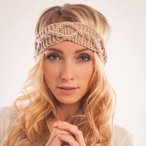 Hand knit Headband Ear Warmer Turban Winter Headband Boho Headband Gift for women Cable Knit headwrap Cute Accessory Womens Christmas gift
