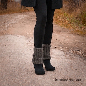 Mohair Hand Knit Boot toppers Boot Cuffs Legwarmers Women's boot cuffs Winter Fashion Gift for her Charcoal Legwarmers Fluffy socks For girl