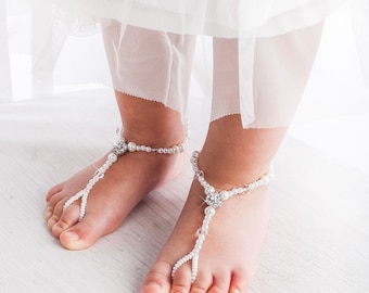 Flower girl barefoot sandals, Baby foot thongs, Christening shoes, Baby Shower Gift, Kids Barefoot Sandals, Baptism Sandals, Beach wedding