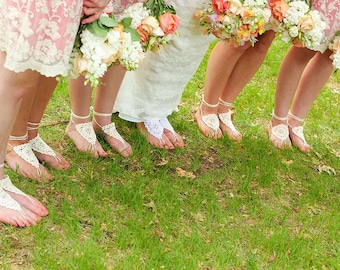 Forfait demoiselle d’honneur Sandales pieds nus, Mariage bohème Sandales pieds nus au crochet, Chaussures en dentelle, Idée de cadeaux de demoiselles d’honneur, Forfait Fête nuptiale