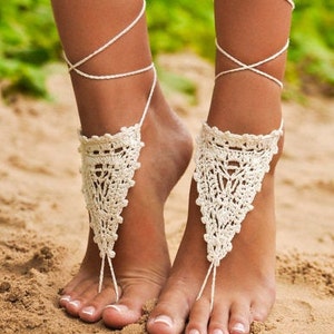 Crochet Barefoot sandals, Lace shoes, Foot jewelry, foot thongs, Barefoot sandals wedding image 1