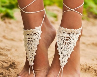 Crochet Barefoot sandals, Lace shoes, Foot jewelry, foot thongs, Barefoot sandals wedding