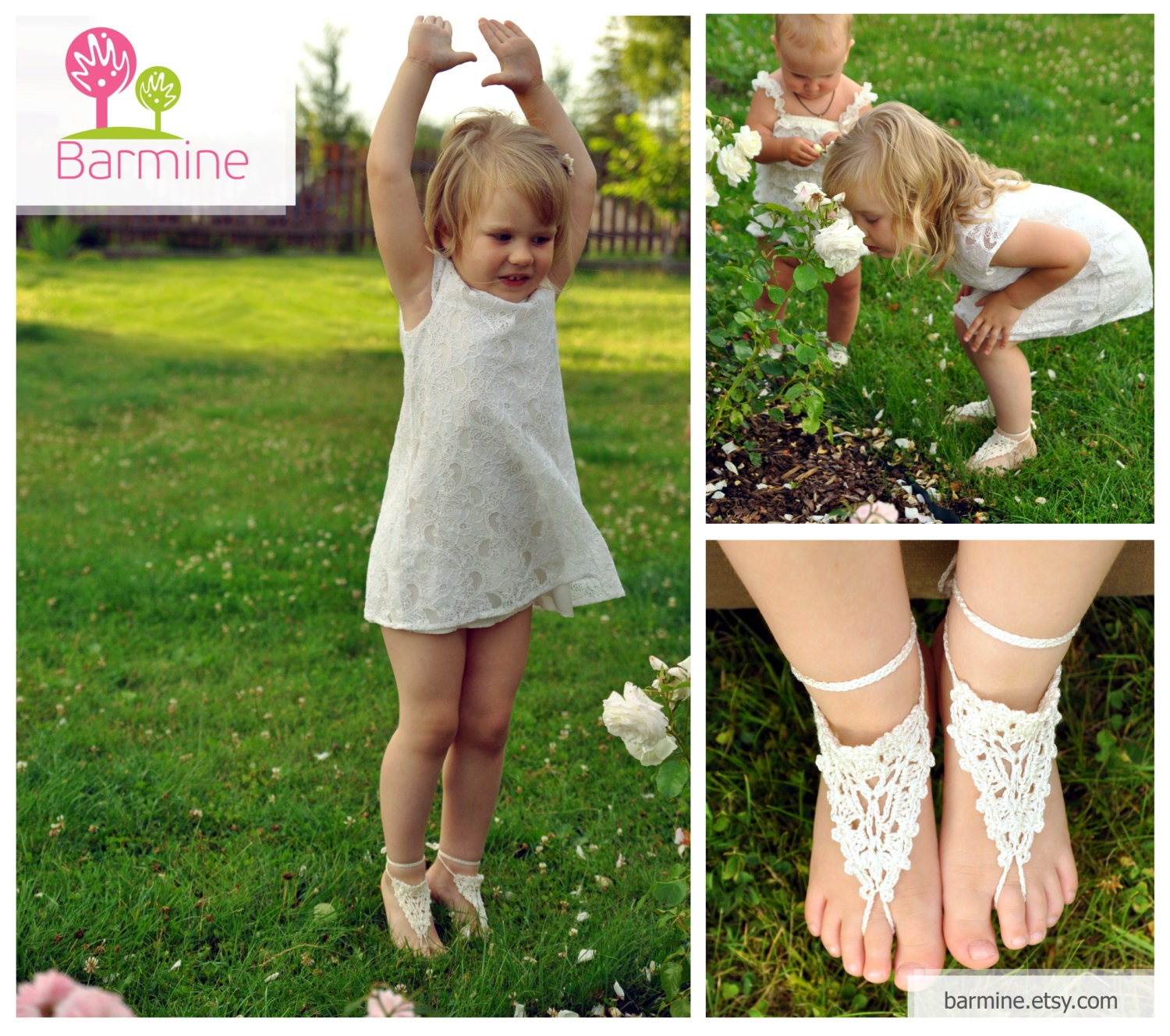 Flower Girl Barefoot Sandal Crochet Toddler Barefoot Sandals Girl
