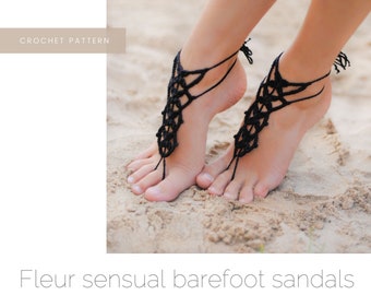 Crochet PATTERN Fleur sensual Barefoot sandals crochet pattern, PDF crochet pattern