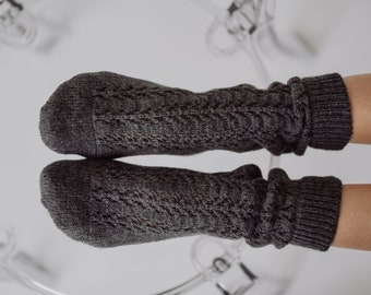 Alpaca wool cozy socks in Gray color, Perfect for UGG boots, Natural and warm, Luxury thermal socks, Outdoor Indoor, Openwork knit