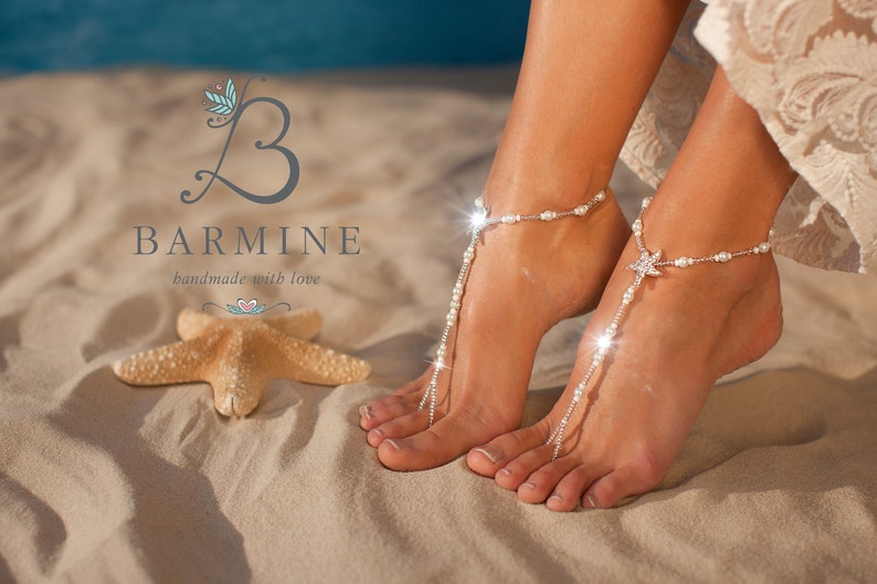 Bermuda Beach wedding barefoot sandals, Bridal foot jewelry, Starfish barefoot sandles, Beach shoes, Footless sandals, Bridesmaid gift 