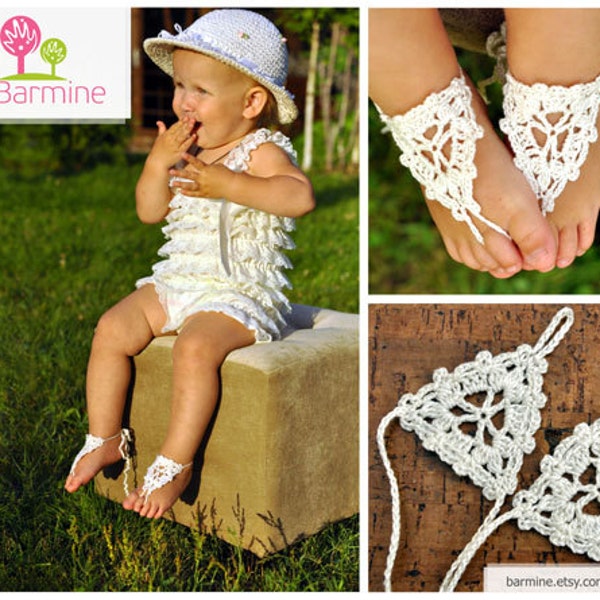 Crochet Baby Barefoot Sandals, Baby Foot accessories, Photo prop, Beach Pool Anklet, Lace Sandals, Your choice of color