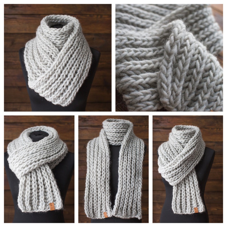 Oversized scarf women Gray Knit scarf women Chunky knit image 9
