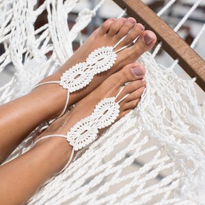 Bridal Barefoot Sandals White crochet barefoot sandals Bridal Foot jewelry Beach wedding barefoot sandals Lace shoes Beach wedding sandals image 5