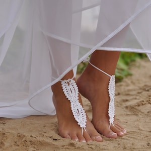 Bridal Barefoot Sandals White crochet barefoot sandals Bridal Foot jewelry Beach wedding barefoot sandals Lace shoes Beach wedding sandals image 1