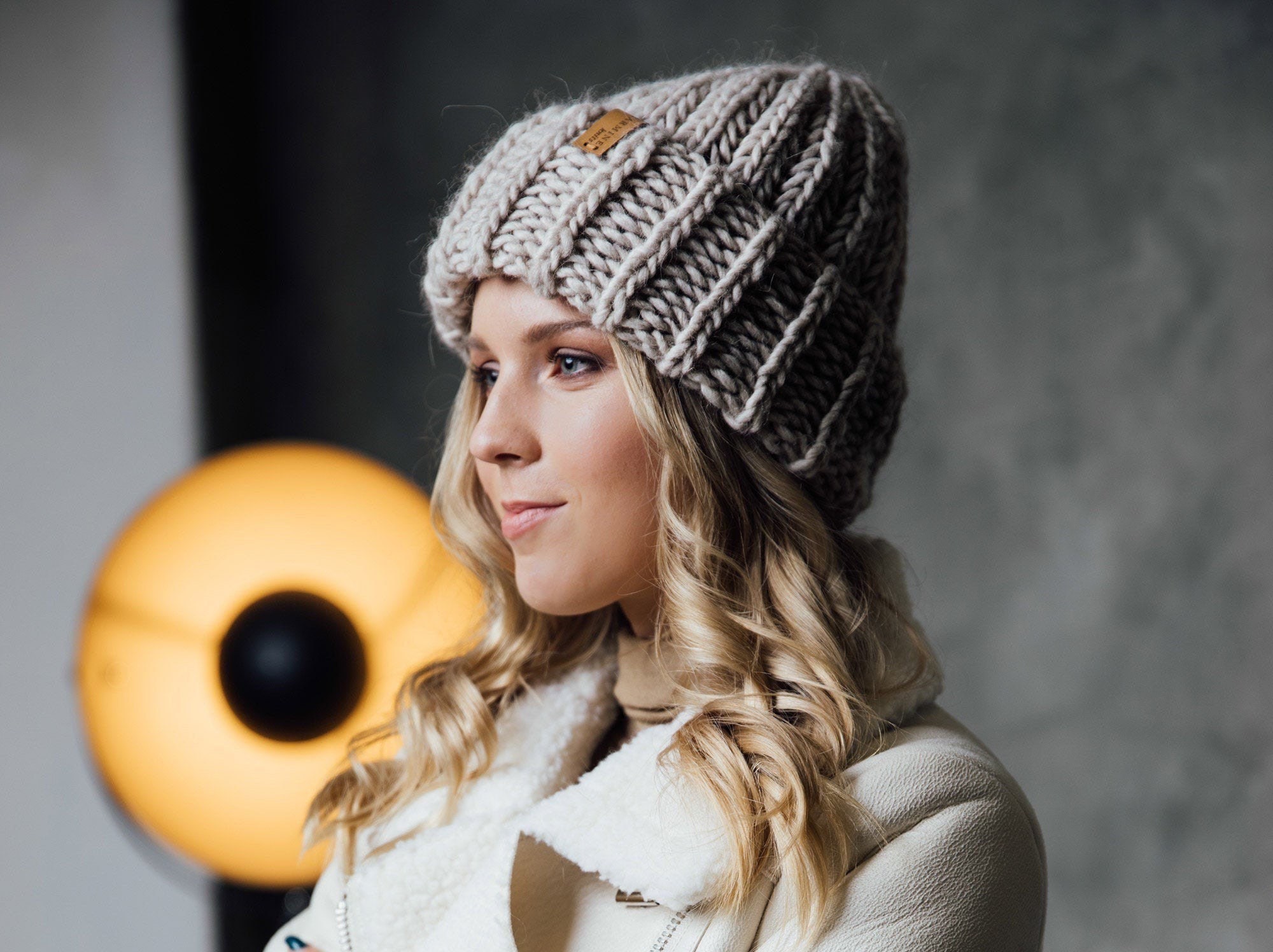 Knit Hat Women Chunky Knit Beanie Gray 