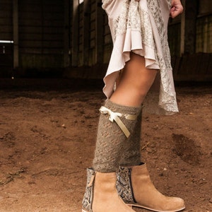 Taupe Hand Knitted Leg Warmers, Boot Cuffs, Boot socks, Fashion Trend, Winter Fashion, Angora Lace Legwarmers, Boot toppers