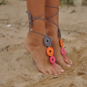 Crochet Multicolor Barefoot Sandals, Nude shoes, Foot jewelry, Wedding, Sexy, Yoga, Anklet , Bellydance, Steampunk, Beach Pool image 4
