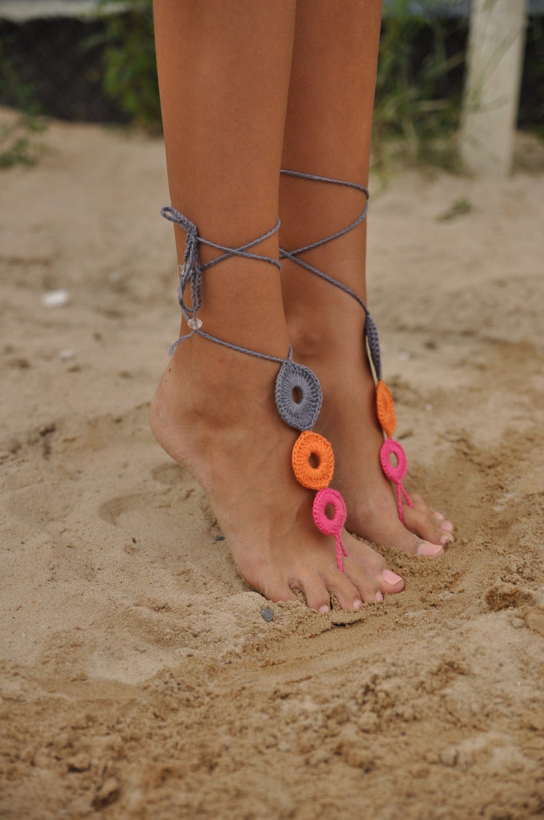 Crochet Multicolor Barefoot Sandals, Nude shoes, Foot jewelry, Wedding, Sexy, Yoga, Anklet , Bellydance, Steampunk, Beach Pool image 4
