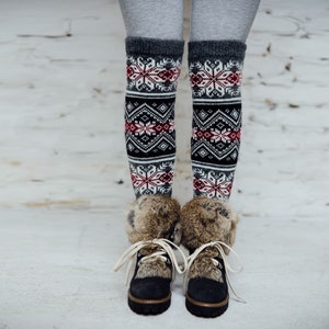 Knit leg warmers, Wool leg warmers national style, Scandinavian style knitted leg warmers, Fall winter leg warmers women set, knee socks