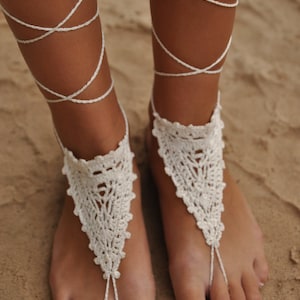 Crochet Ivory Barefoot Sandals, Beach Wedding shoes, Bride Foot jewelry, Brides sandals, Boho lace sandals, Sandals women, Soleless sandals image 3