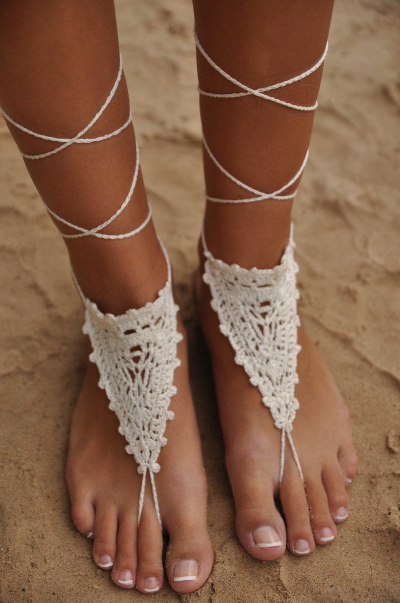 Crochet Ivory Barefoot Sandals, Beach Wedding shoes, Bride Foot jewelry, Brides sandals, Boho lace sandals, Sandals women, Soleless sandals image 3