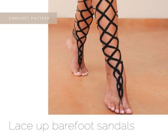 Lace Up Barefoot Sandals Crochet Pattern, Gladiator Style (PDF Pattern)